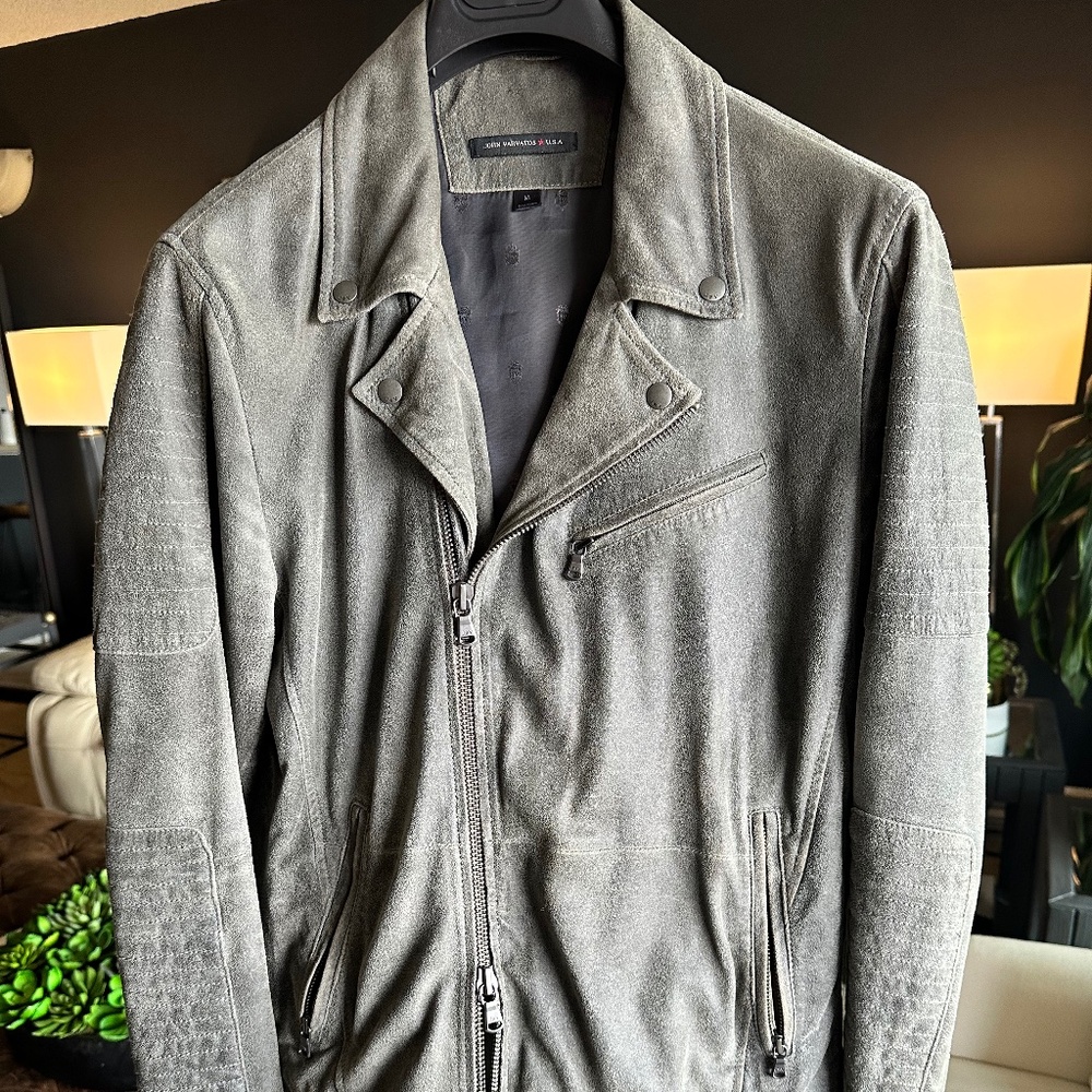 John Varvatos Olive Suede Moto Jacket